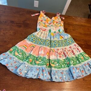 Beautiful WildFlowers peach green blue floral rainbow patch dress size 14